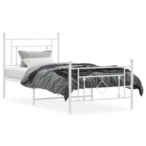 Sengeramme med sengegavl og fodgærde 100x200 cm metal hvid