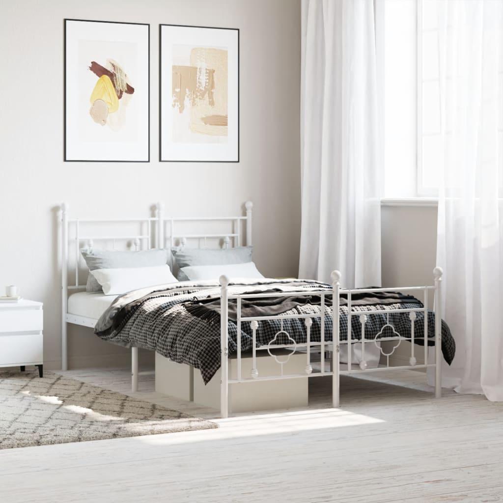 Sengeramme med sengegavl og fodgærde 120x190 cm metal hvid billede
