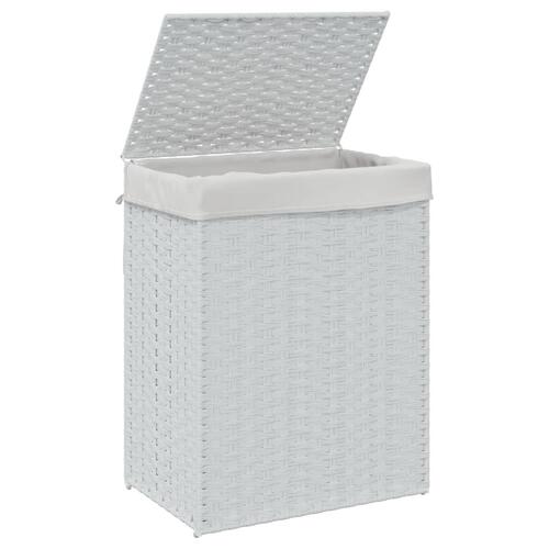Vasketøjskurv med låg 46x33x60 cm polyrattan hvid