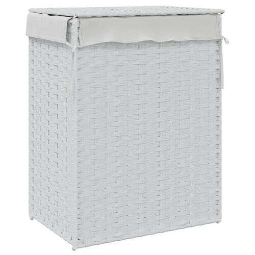Vasketøjskurv med låg 46x33x60 cm polyrattan hvid