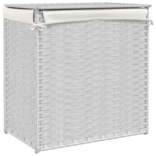 Vasketøjskurv med 2 sektioner 53x35x57 cm polyrattan hvid
