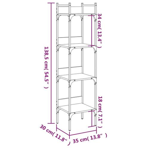 Bogreol 35x30x138,5 cm 4 hylder konstrueret træ brunt egetræ