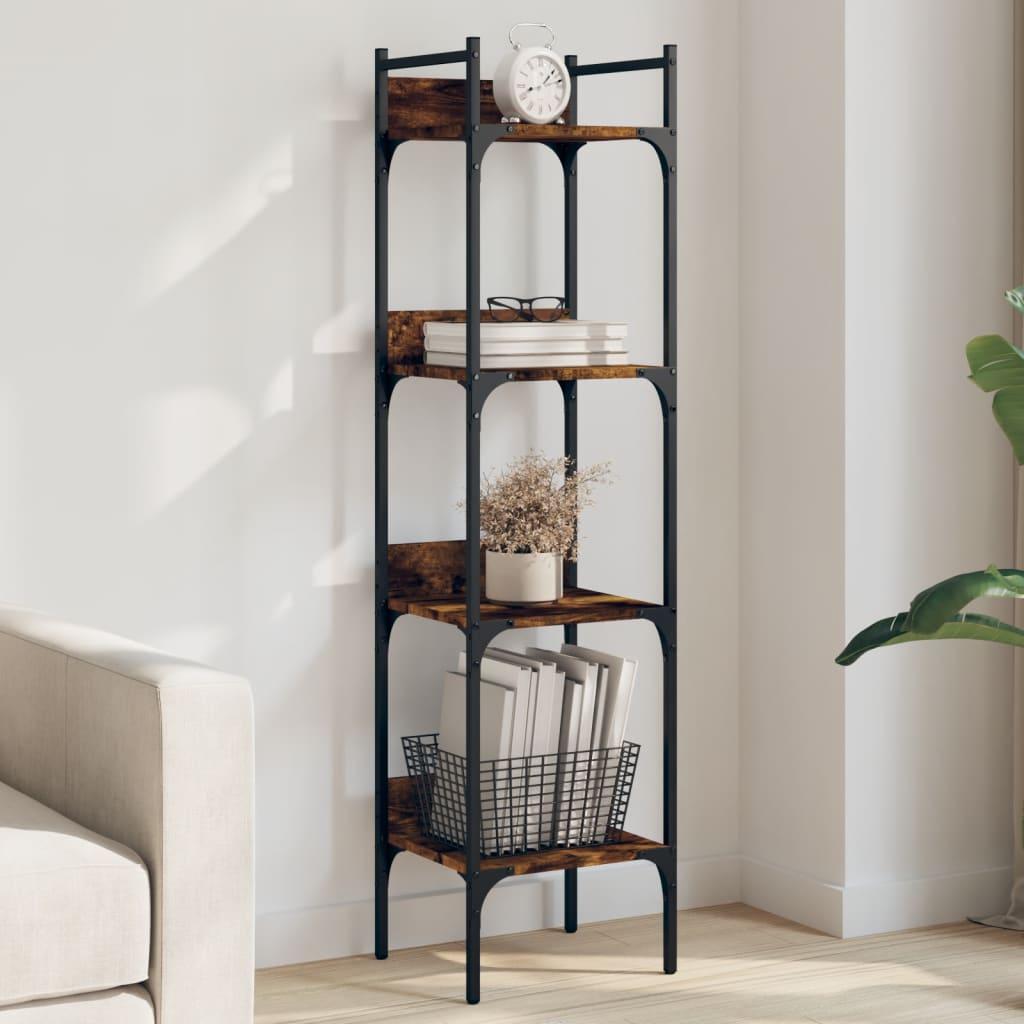 Bogreol med 4 hylder 35x30x138,5 cm konstrueret træ røget eg