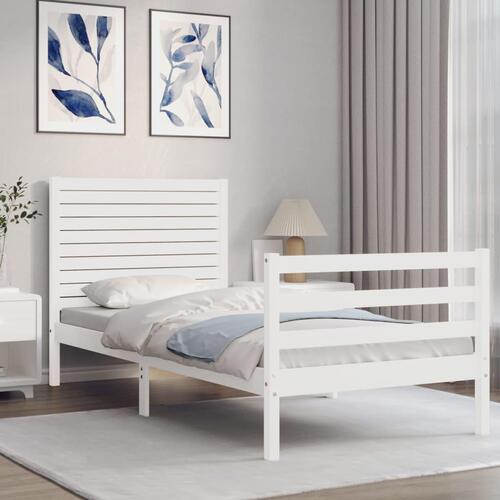 Sengeramme med sengegavl Small Single massivt træ hvid