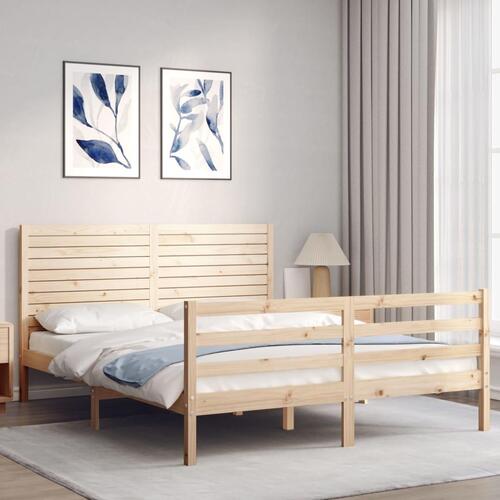 Sengeramme med sengegavl kingsize massivt træ