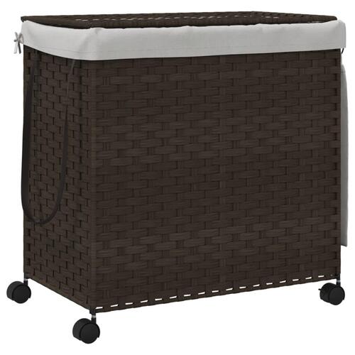 Vasketøjskurv med hjul 60x35x60,5 cm rattan mørkebrun