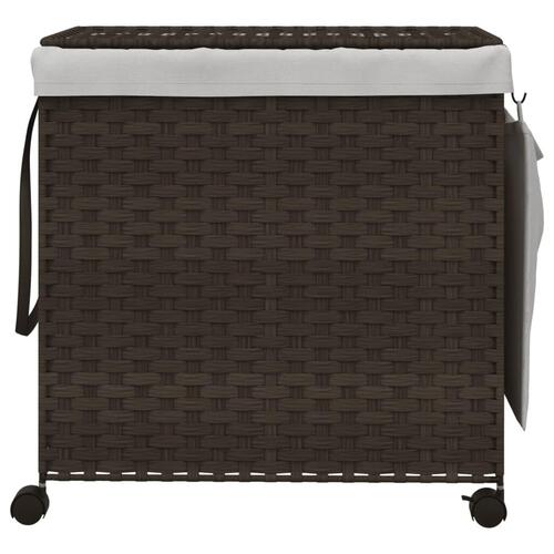Vasketøjskurv med hjul 60x35x60,5 cm rattan mørkebrun