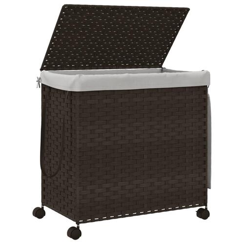 Vasketøjskurv med hjul 60x35x60,5 cm rattan mørkebrun