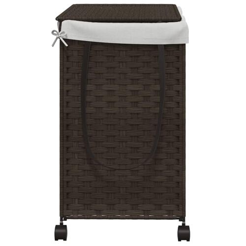 Vasketøjskurv med hjul 60x35x60,5 cm rattan mørkebrun
