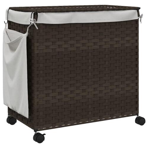 Vasketøjskurv med hjul 60x35x60,5 cm rattan mørkebrun