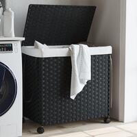 Vasketøjskurv med hjul 60x35x60,5 cm rattan sort