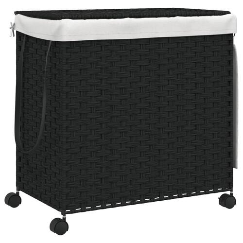 Vasketøjskurv med hjul 60x35x60,5 cm rattan sort