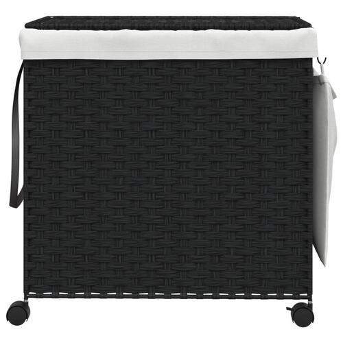 Vasketøjskurv med hjul 60x35x60,5 cm rattan sort