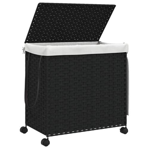 Vasketøjskurv med hjul 60x35x60,5 cm rattan sort
