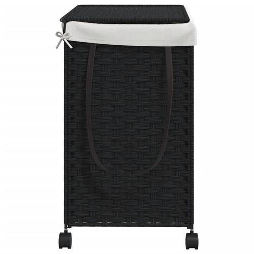 Vasketøjskurv med hjul 60x35x60,5 cm rattan sort