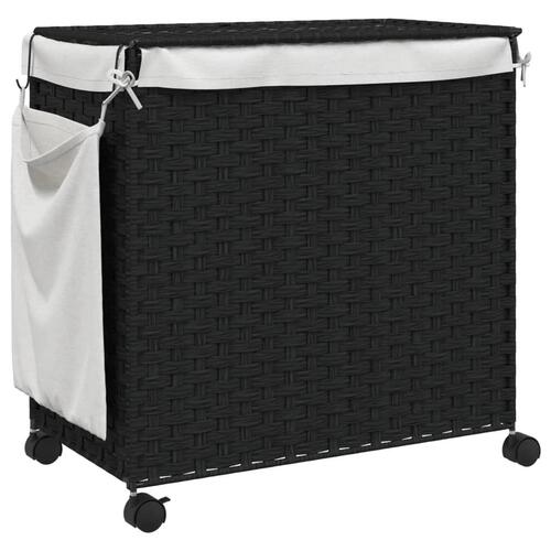 Vasketøjskurv med hjul 60x35x60,5 cm rattan sort