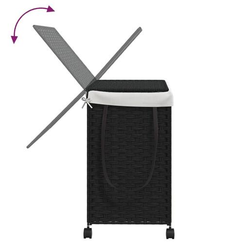 Vasketøjskurv med hjul 60x35x60,5 cm rattan sort