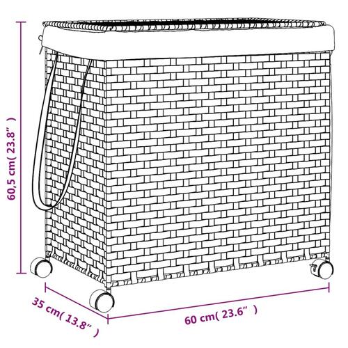 Vasketøjskurv med hjul 60x35x60,5 cm rattan sort