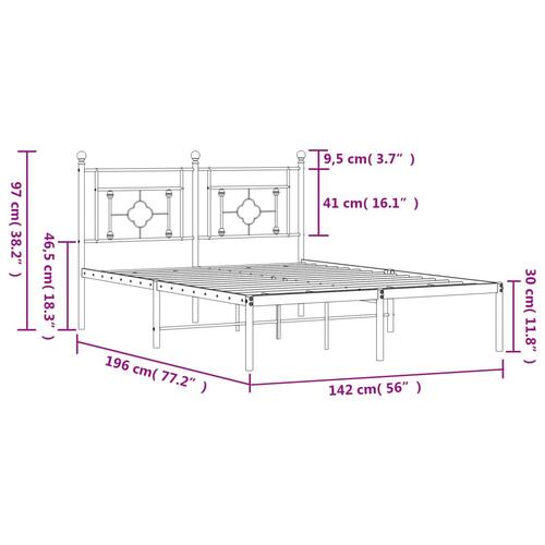 Sengeramme med sengegavl 135x190 cm metal sort