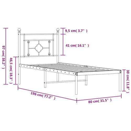Sengeramme uden madras med hovedgærde 75x190 cm hvid