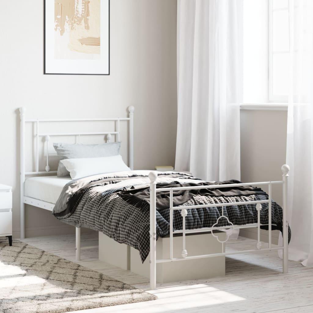 Sengeramme med sengegavl og fodgærde 90x200 cm metal hvid