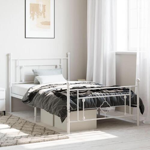 Sengeramme med sengegavl og fodgærde 107x203 cm metal hvid