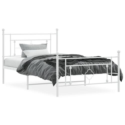 Sengeramme med sengegavl og fodgærde 107x203 cm metal hvid