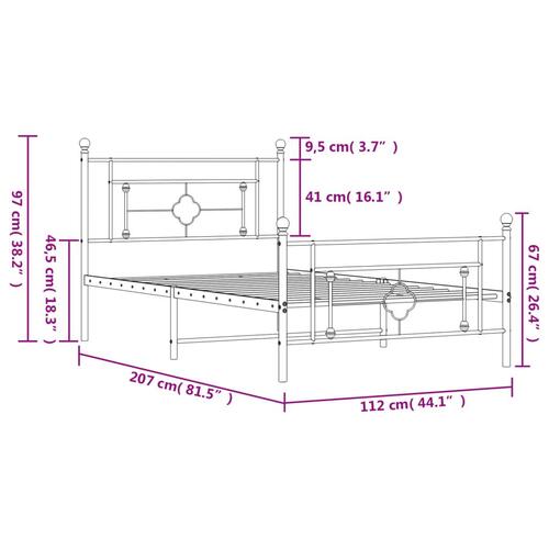 Sengeramme med sengegavl og fodgærde 107x203 cm metal hvid