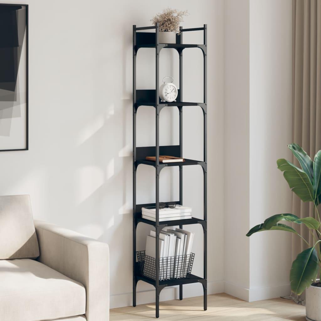 Bogreol med 5 hylder 35x30x174 cm konstrueret træ sort