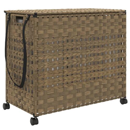 Vasketøjskurv med hjul 66x35x60 cm rattan