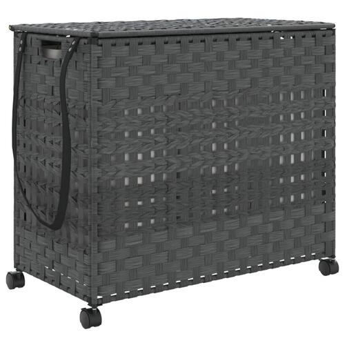 Vasketøjskurv med hjul 66x35x60 cm rattan grå