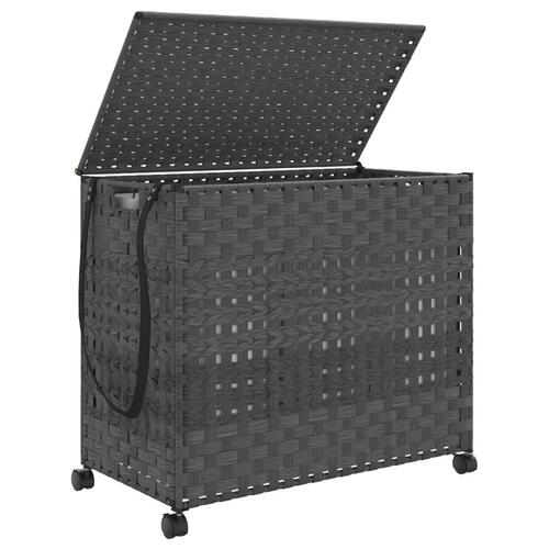 Vasketøjskurv med hjul 66x35x60 cm rattan grå