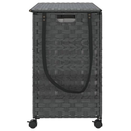 Vasketøjskurv med hjul 66x35x60 cm rattan grå
