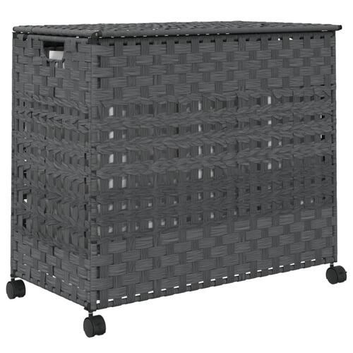 Vasketøjskurv med hjul 66x35x60 cm rattan grå