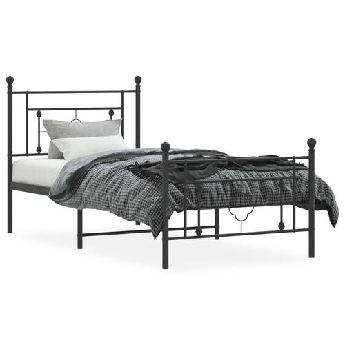 Sengeramme med sengegavl og fodgærde 90x190 cm metal sort