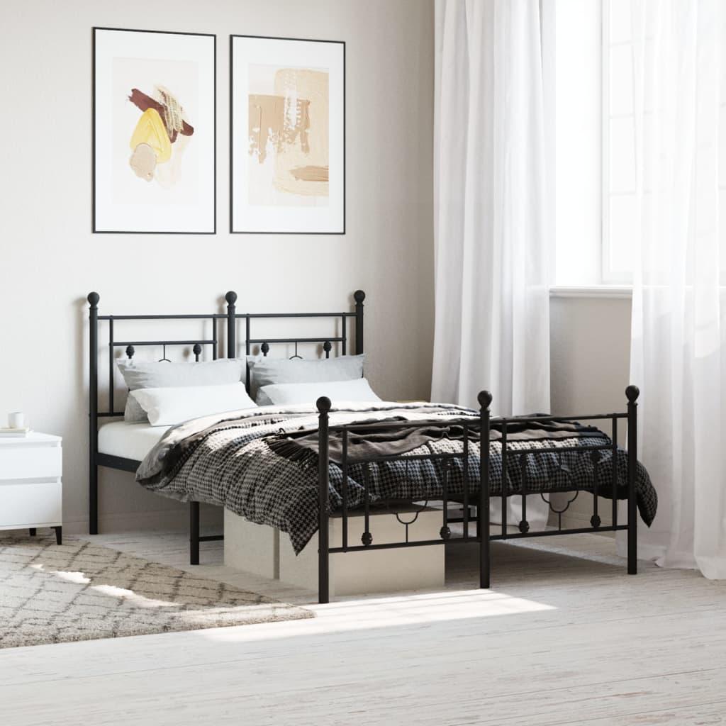 Sengeramme med sengegavl og fodgærde 120x190 cm metal sort billede