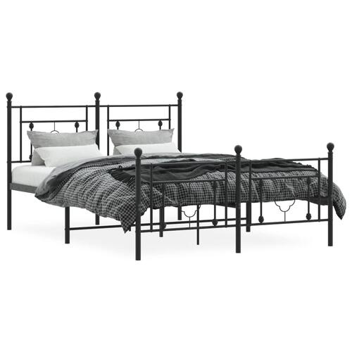 Sengeramme med sengegavl og fodgærde 135x190 cm metal sort