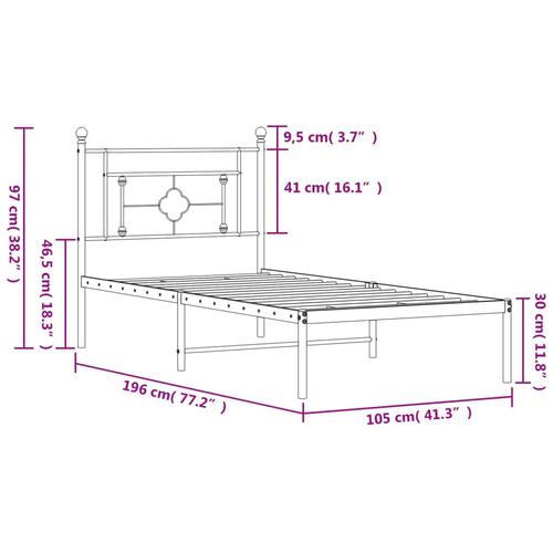 Sengeramme med sengegavl 100x190 cm metal hvid