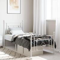 Sengeramme med sengegavl og fodgærde 75x190 cm metal hvid