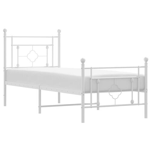 Sengeramme med sengegavl og fodgærde 75x190 cm metal hvid