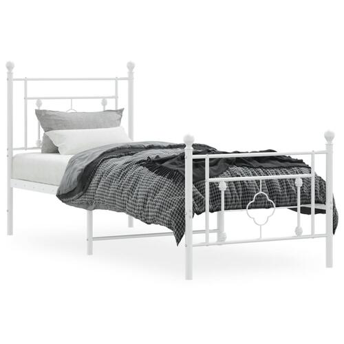 Sengeramme med sengegavl og fodgærde 75x190 cm metal hvid