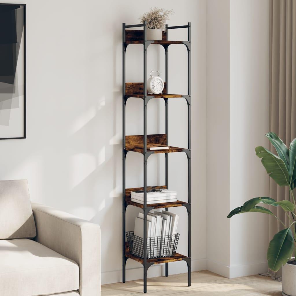 Bogreol med 5 hylder 35x30x174 cm konstrueret træ røget eg