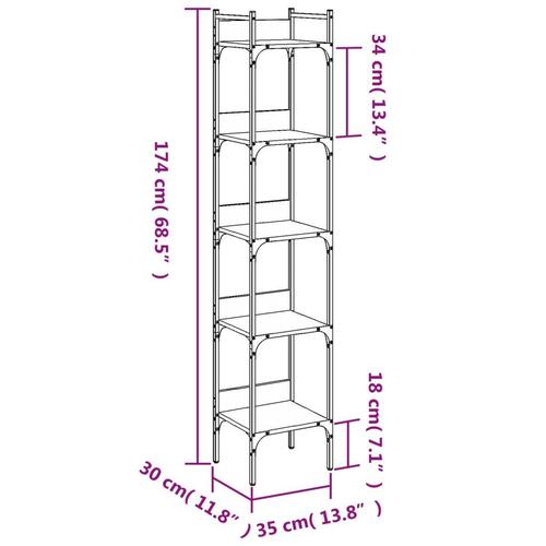 Bogreol med 5 hylder 35x30x174 cm konstrueret træ røget eg
