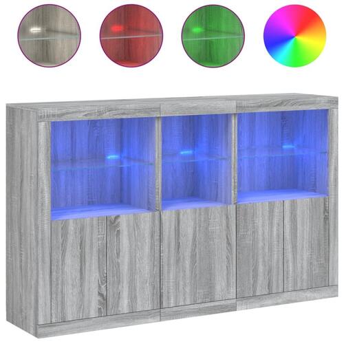 Skænk med LED-lys 162x37x100 cm grå sonoma-eg