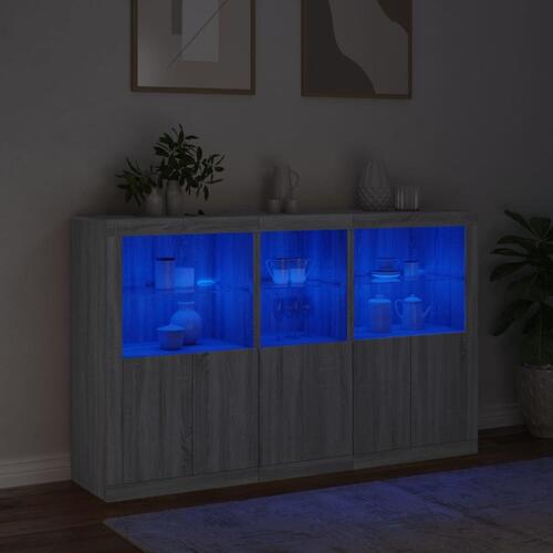 Skænk med LED-lys 162x37x100 cm grå sonoma-eg