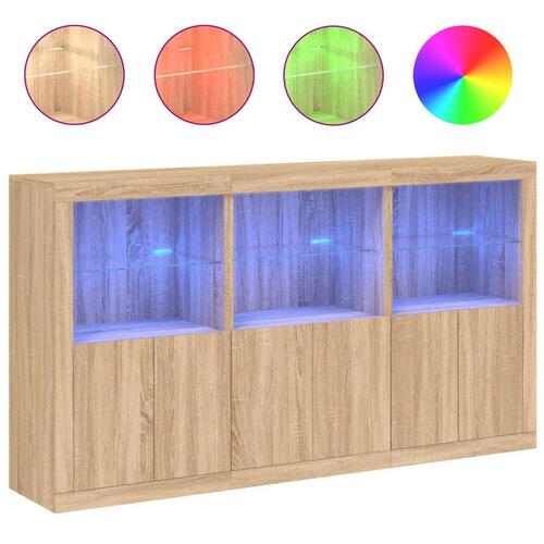Skænk med LED-lys 181,5x37x100 cm sonoma-eg