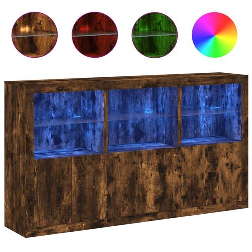 Skænk med LED-lys 181,5x37x100 cm røget egetræsfarve