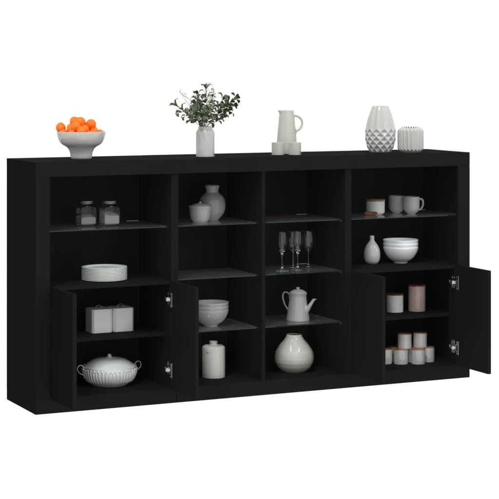 Skænk med LED-lys 202x37x100 cm sort