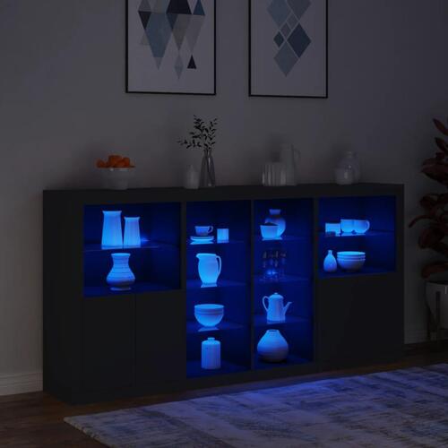 Skænk med LED-lys 202x37x100 cm sort