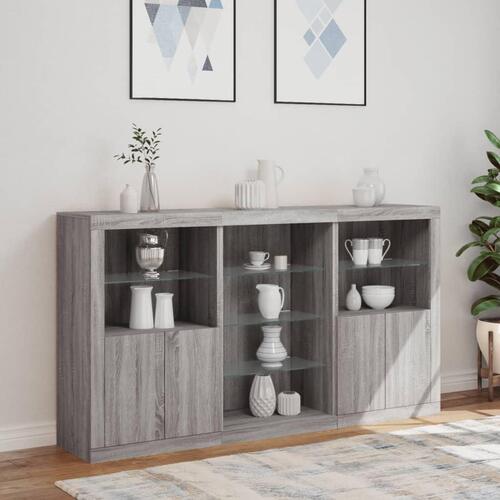 Skænk med LED-lys 181,5x37x100 cm grå sonoma-eg